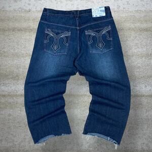 Vintage Skater Wide Leg Jeans UT Sports Dark Wash Baggy Denim Embroidered Y2K